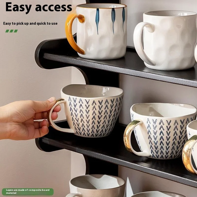 Rangement de verres à café et à vin en bambou à 4 niveaux de 50 cm - Support de rangement économisant de l'espace - Marron