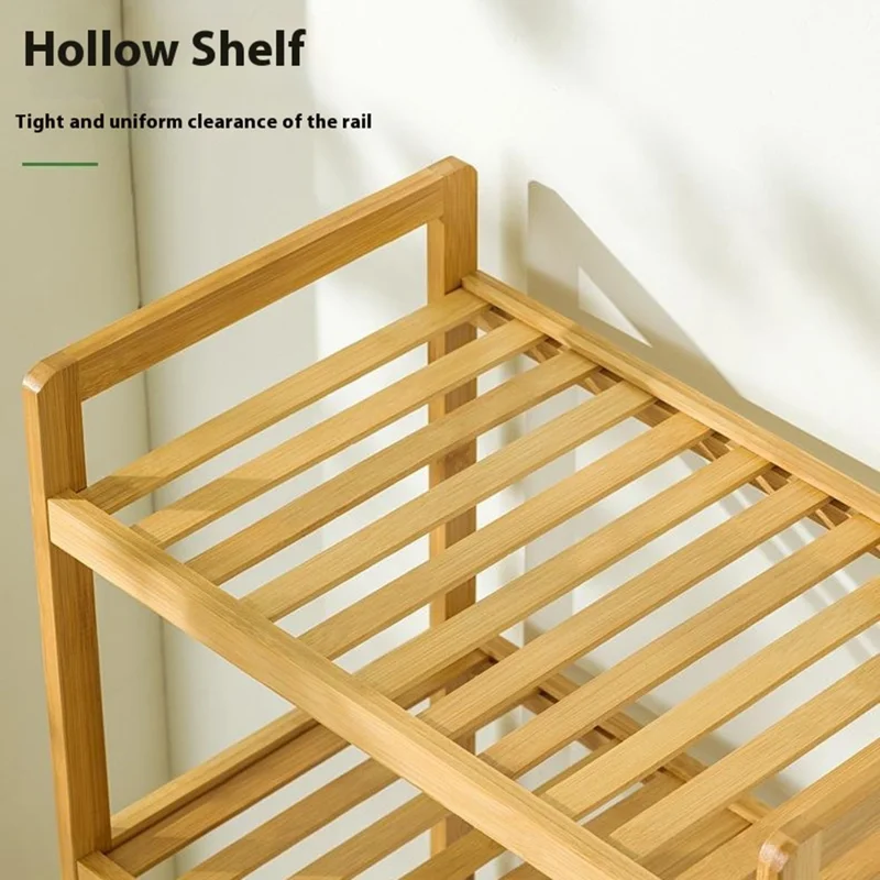 3301NZZYL-02 3-Tier 50cm Length Bamboo Storage Shelf with Removable Basket Bathroom Clothes Laundry Hamper