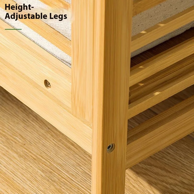 3301NZZYL-02 3-Tier 50cm Length Bamboo Storage Shelf with Removable Basket Bathroom Clothes Laundry Hamper