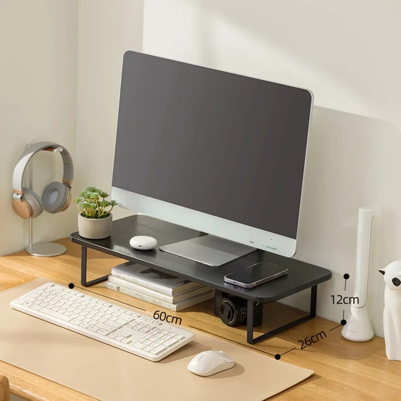 60cm Länge Monitor Riser Stand für Desktop-Computer Bambustisch Aufbewahrungsregal - Schwarz