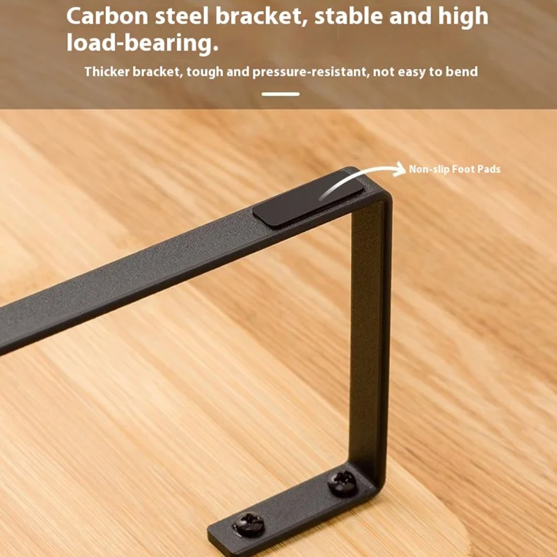 60cm Länge Monitor Riser Stand für Desktop-Computer Bambustisch Aufbewahrungsregal - Schwarz