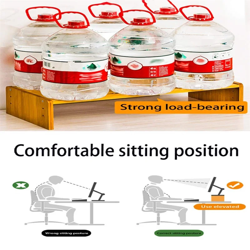 Adjustable Height Monitor Stand Riser for Desktop Computer Office Desk Organizer Bamboo Storage Shelf - Tawny
