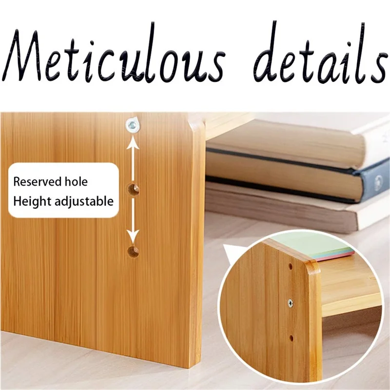 Adjustable Height Monitor Stand Riser for Desktop Computer Office Desk Organizer Bamboo Storage Shelf - Tawny