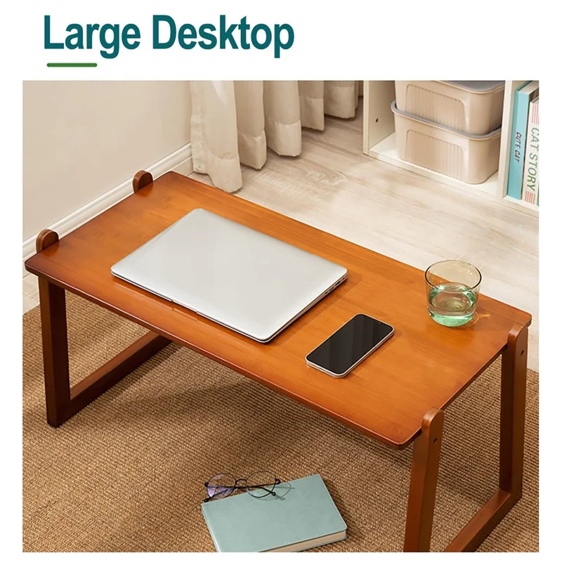 2514NZZZ-06 80cm Length Bed Desk Laptop Table Multifunctional Writing Desk for Dorm Foldable Bamboo Workstation - Tawny