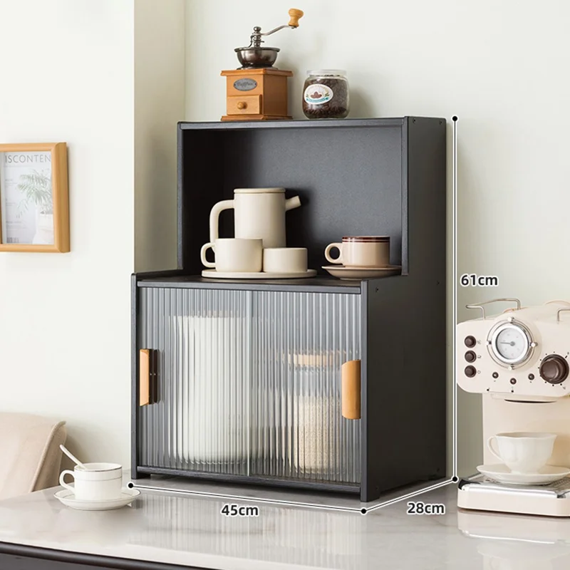 Étagère de rangement multifonctionnelle en bambou de 45 cm avec portes coulissantes, résistante à la poussière