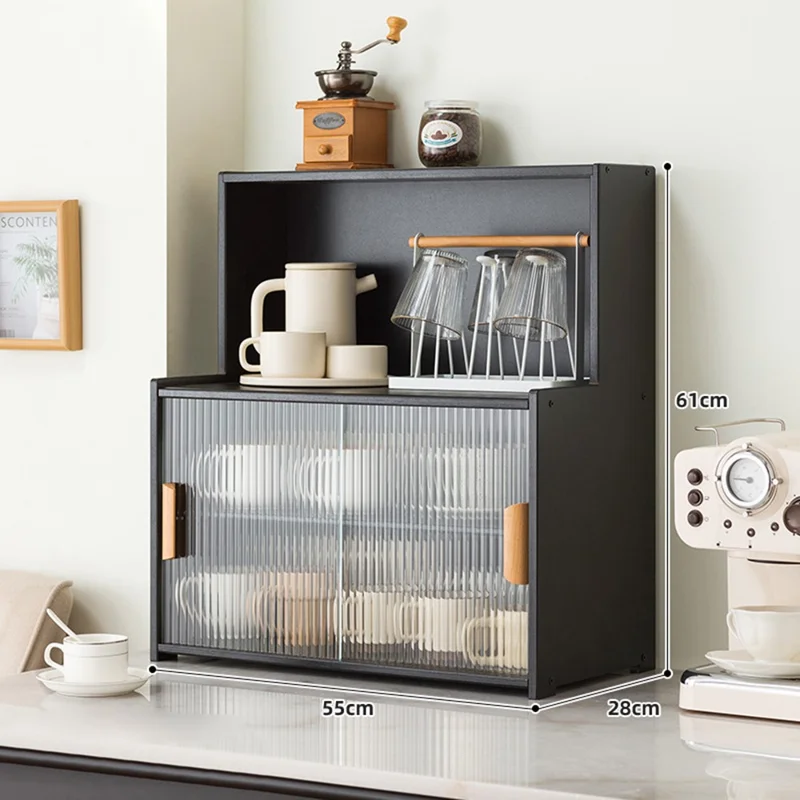 Organizador de Vasos de Escritorio de Bambú de 67 cm de Longitud, Estantería de Almacenamiento Multiusos con Puertas Corredizas a Prueba de Polvo (sin Divisor Interior)