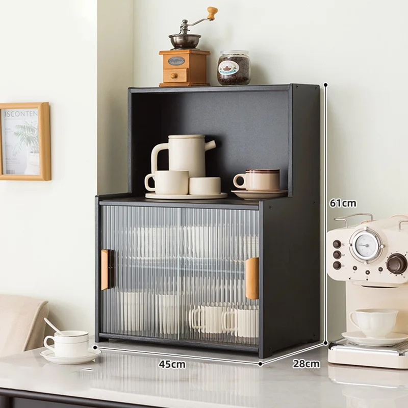 2547TMZWG-18 45cm Length Cup Organizer Shelf with Inner Divider Bamboo Desktop Multi-Tier Storage Rack with Sliding Doors