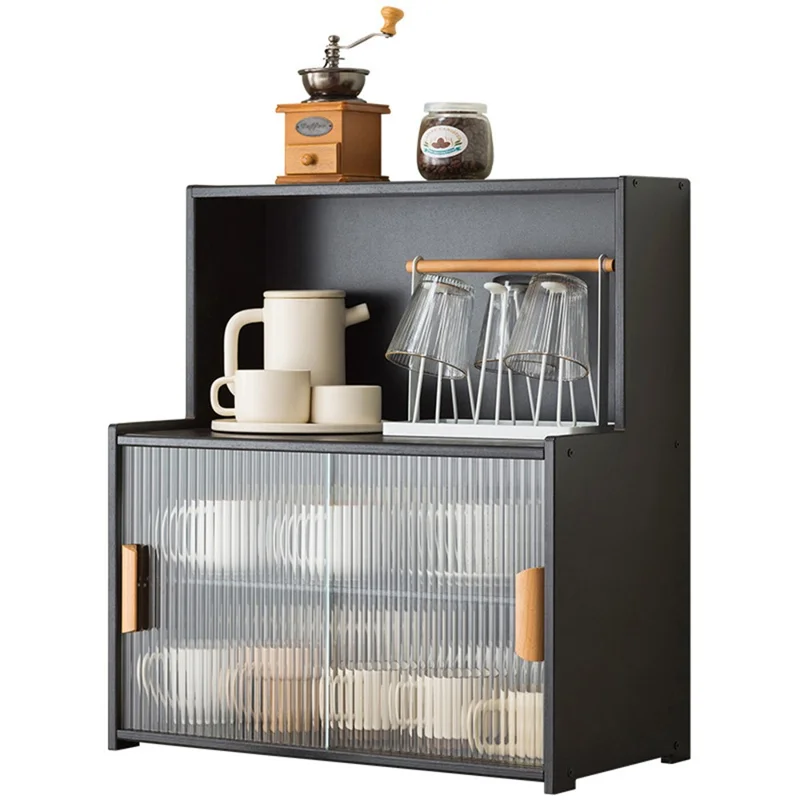 2547TMZWG-20 67cm Length Cup Organizer Shelf with Inner Divider Bamboo Desktop Multi-Tier Storage Rack with Sliding Doors