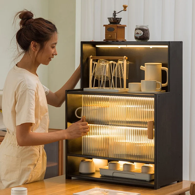 2547TMZWG-22 55cm Length Dust Proof Cup Storage Rack Extended Height Desktop Mug Organizer Shelf with Inner Divider