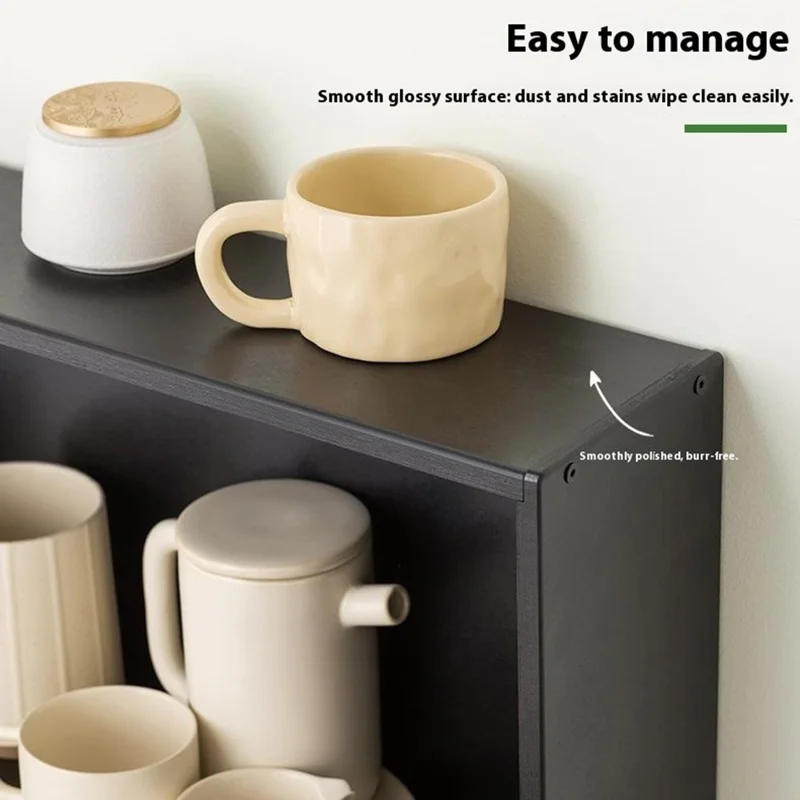 2547TMZWG-22 55cm Length Dust Proof Cup Storage Rack Extended Height Desktop Mug Organizer Shelf with Inner Divider