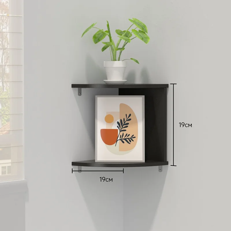 Étagère murale d'angle à 2 niveaux pour rangement et organisation de l'espace de vie - Noir