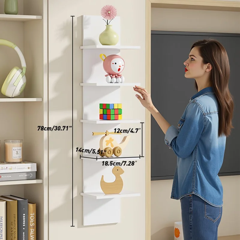 5-Tier Wall Mount Shelf Storage Rack Vertical Bookshelf Display Organizer for Home Decor - Grey