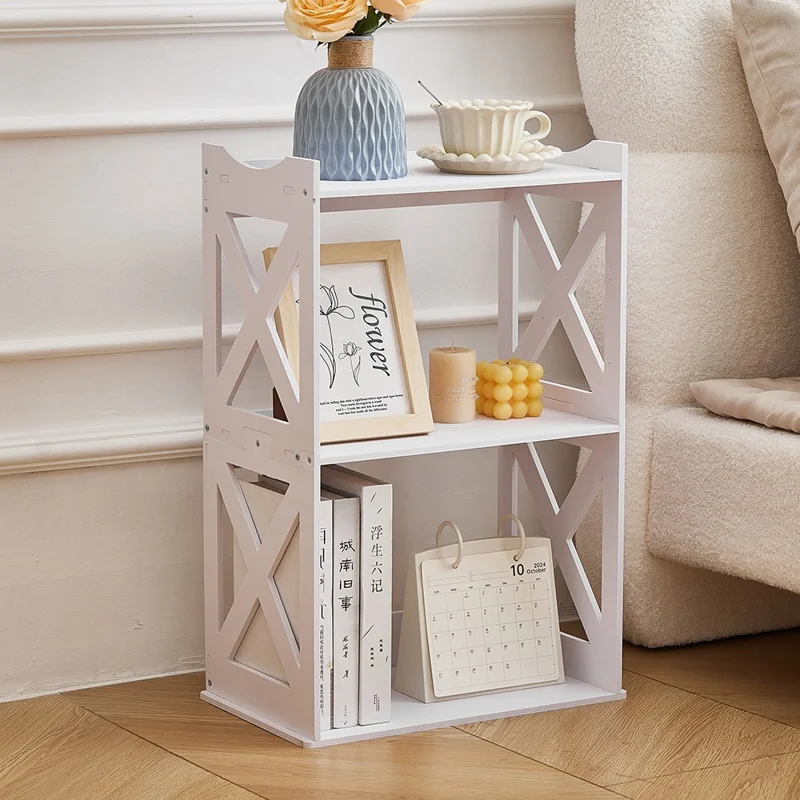 Bedside Table Storage Rack Mini Bookshelf Bathroom Floor Standing PVC Shellf