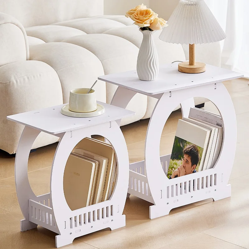 Mesa lateral minimalista curva tamanho P para sala de estar, quarto, criado-mudo, prateleira de armazenamento