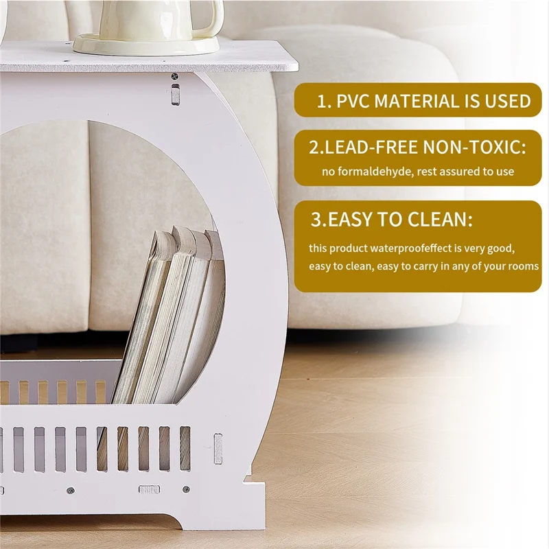 Mesa lateral minimalista curva tamanho P para sala de estar, quarto, criado-mudo, prateleira de armazenamento