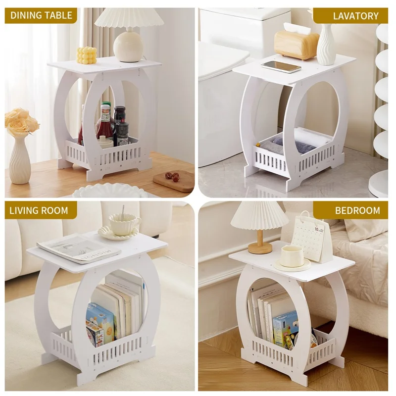 Mesa lateral minimalista curva tamanho P para sala de estar, quarto, criado-mudo, prateleira de armazenamento