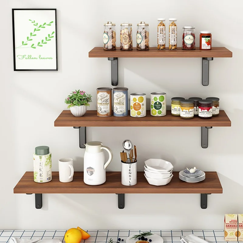 60x20cm Wall Mounted Shelf Wooden Board Storage Rack for Living Room  /  Bedroom  /  Office - Walnut