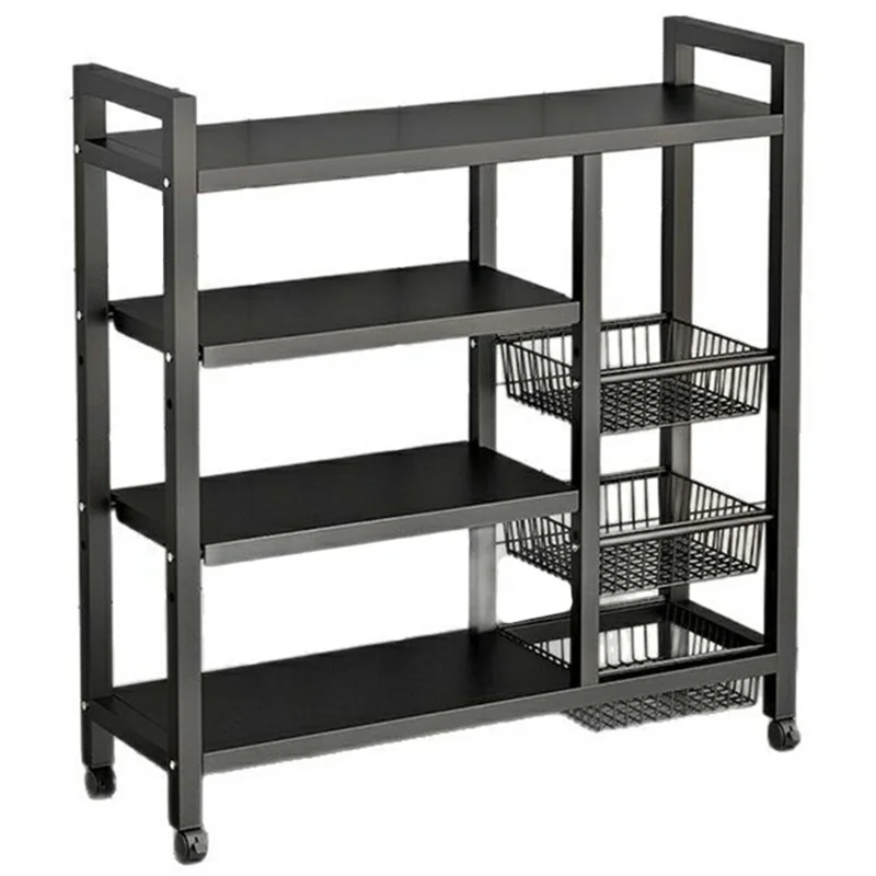 90 x 32 x 108.5cm 4-Tier Storage Rack with 3 Basket Multi-Function Kitchen Shelf Wheeled Organizer