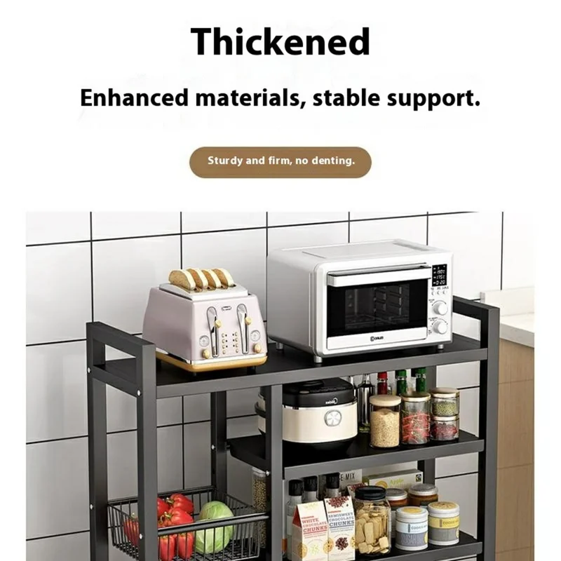 90 x 32 x 108.5cm 4-Tier Storage Rack with 3 Basket Multi-Function Kitchen Shelf Wheeled Organizer