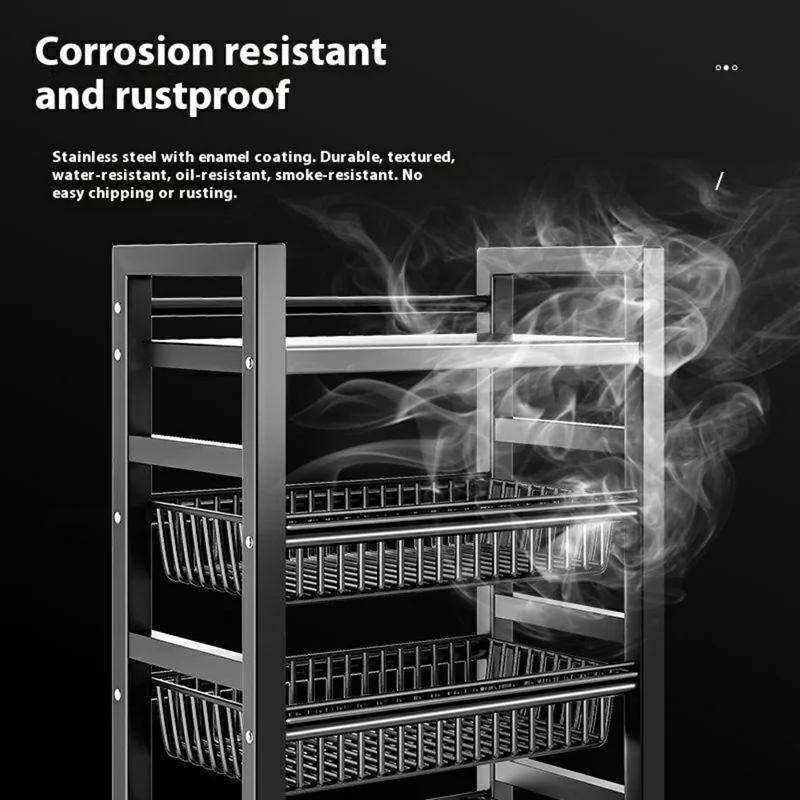 90 x 32 x 108.5cm 4-Tier Storage Rack with 3 Basket Multi-Function Kitchen Shelf Wheeled Organizer