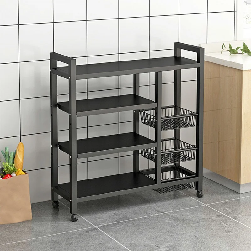 90 x 32 x 108.5cm 4-Tier Storage Rack with 3 Basket Multi-Function Kitchen Shelf Wheeled Organizer