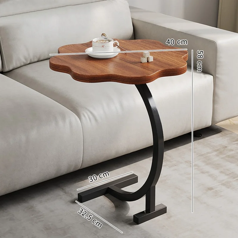 Side Table Nightstand with Wheels Small Round Coffee Table Storage Rack Modern Minimalist Design for Living Room / Bedroom - Walnut Texture