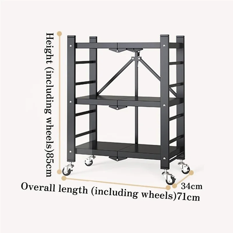 Folding Kitchen Storage Rack 3-Tier Microwave Stand Multi-Function Organizer Shelf - White