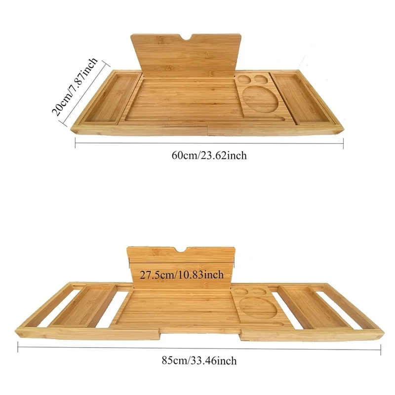 Expandable Bamboo Bathtub Caddy Tray For Home Bath Non Slip Multi Purpose Storage Shelf