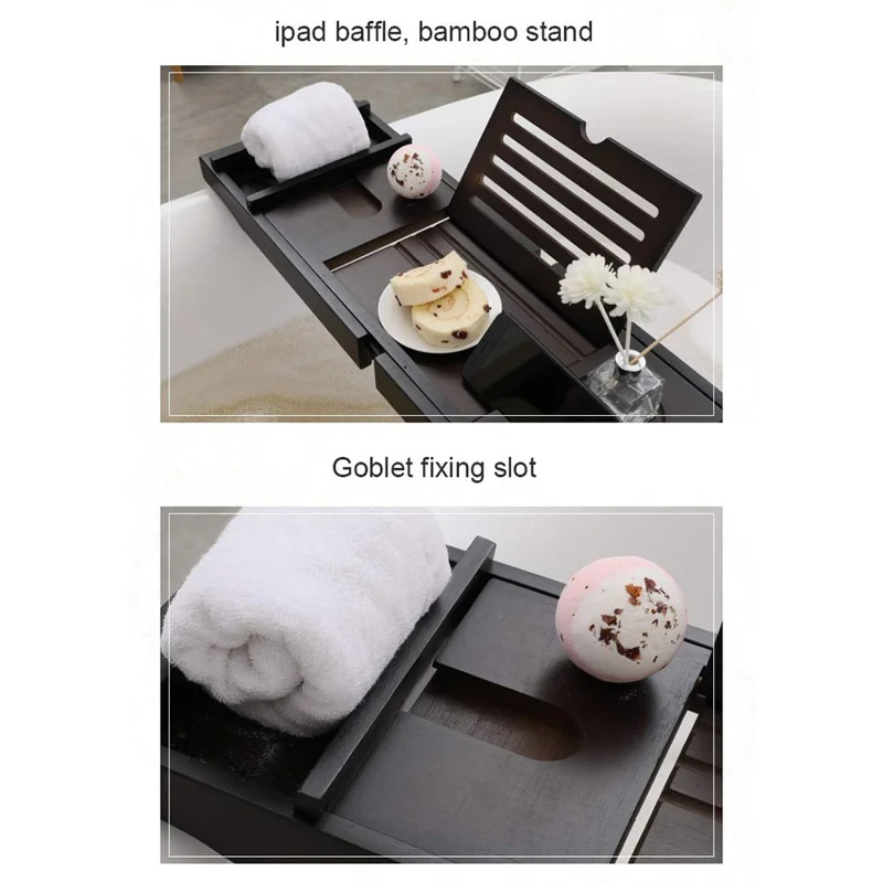 Extendable Bathtub Caddy Tray Non Slip Bamboo Bathtub Storage Rack for Tablet Cellphone Book Wine Glass - White