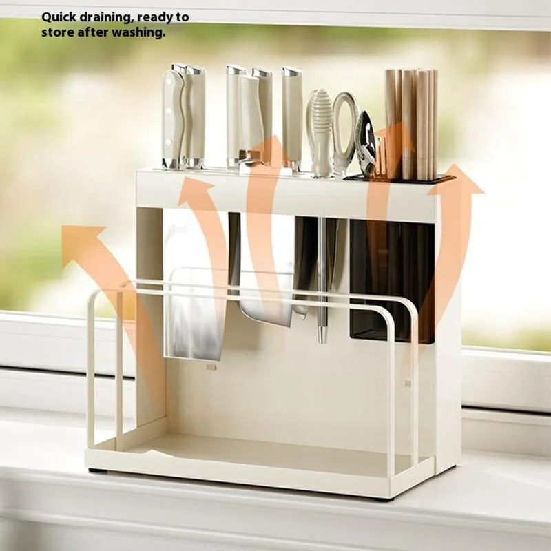Countertop Knife Utensil Organizer Cutting Board Holder Kitchen Storage Rack Drainer for Knives / Forks / Spoons