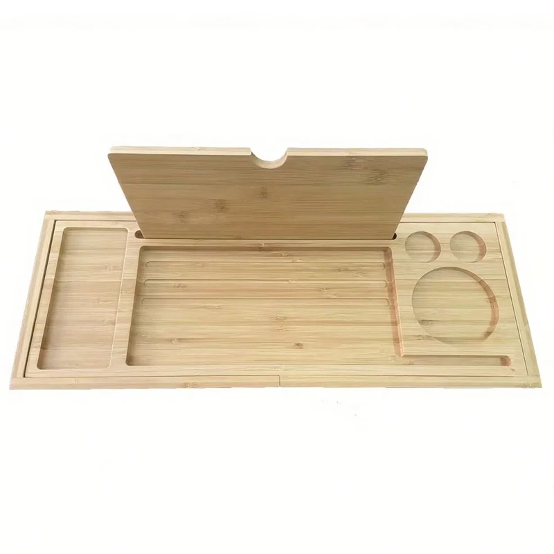 Extendable Bamboo Bathtub Caddy Tray For Home Spa Non Slip Adjustable Bath Shelf 52-78cm