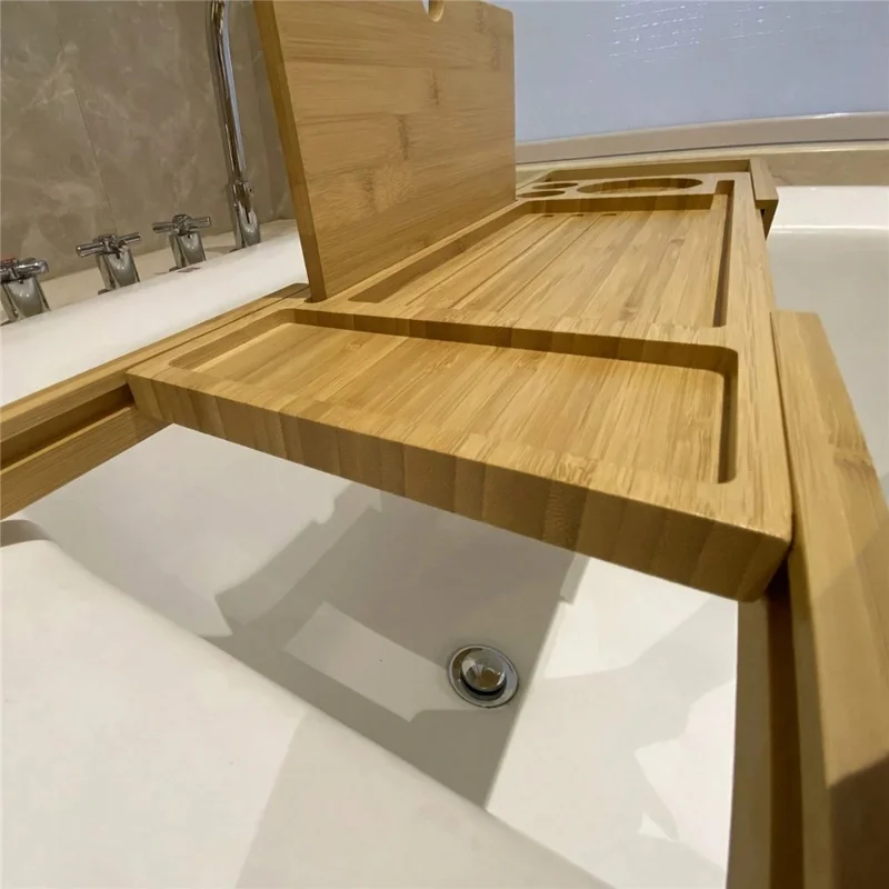 Extendable Bamboo Bathtub Caddy Tray For Home Spa Non Slip Adjustable Bath Shelf 52-78cm