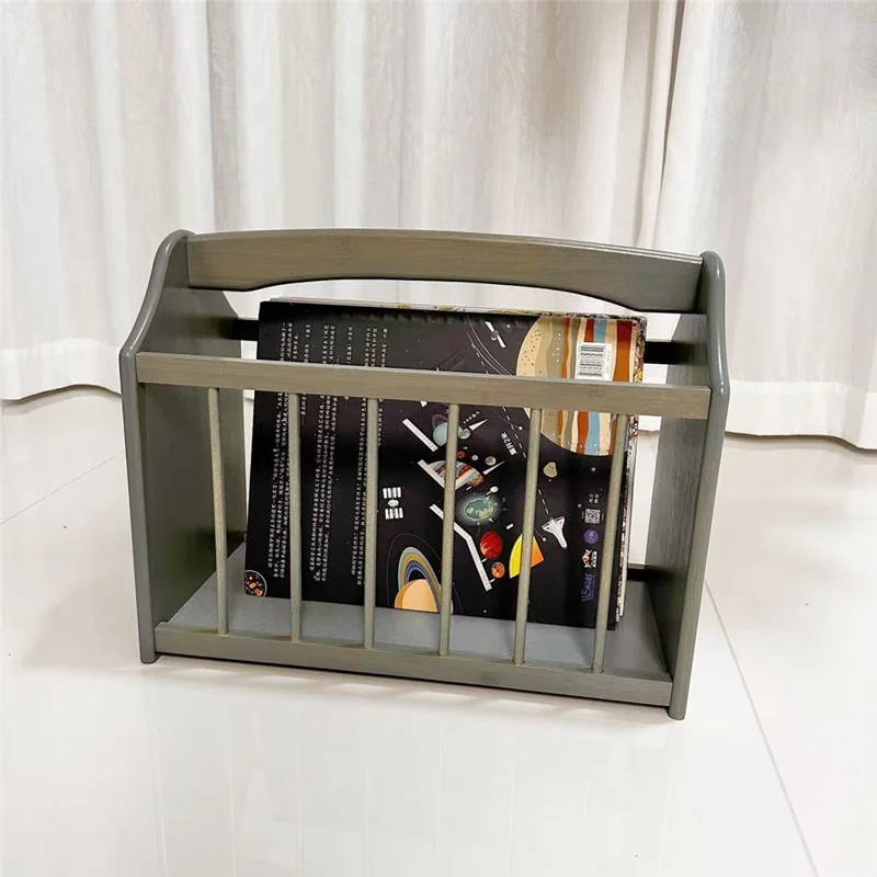 Bamboo Magazine Rack Space Saving Newspaper Holder Mail Organizer Storage Basket with Handle