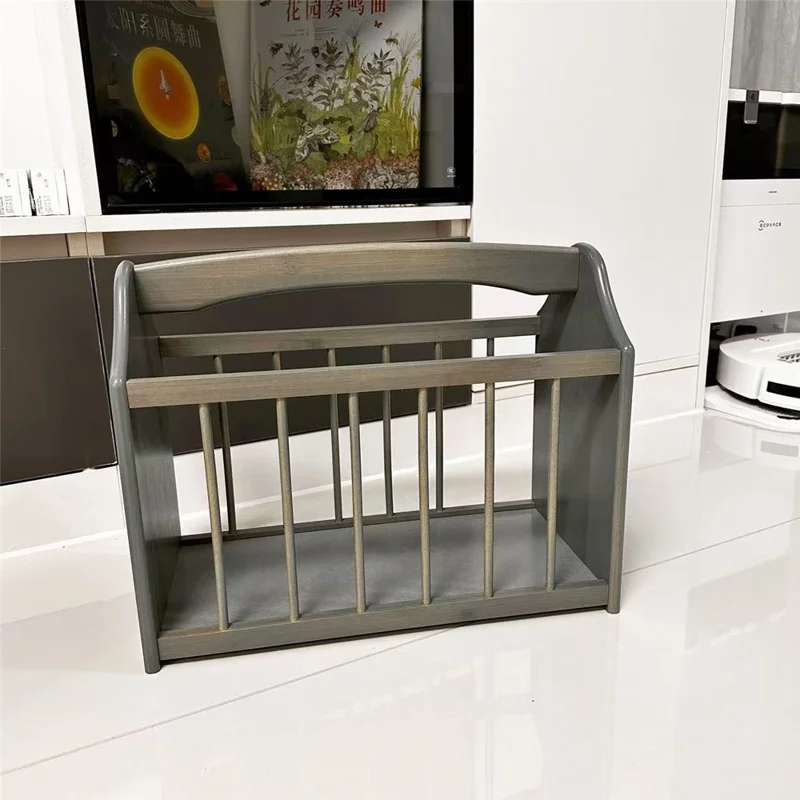 Bamboo Magazine Rack Space Saving Newspaper Holder Mail Organizer Storage Basket with Handle