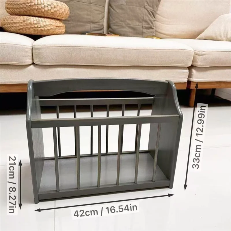 Bamboo Magazine Rack Space Saving Newspaper Holder Mail Organizer Storage Basket with Handle