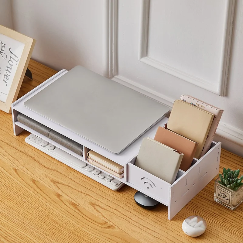 Dual Layer Organizer Storage Shelf Creative WiFi Pattern Desktop Monitor Riser Stand