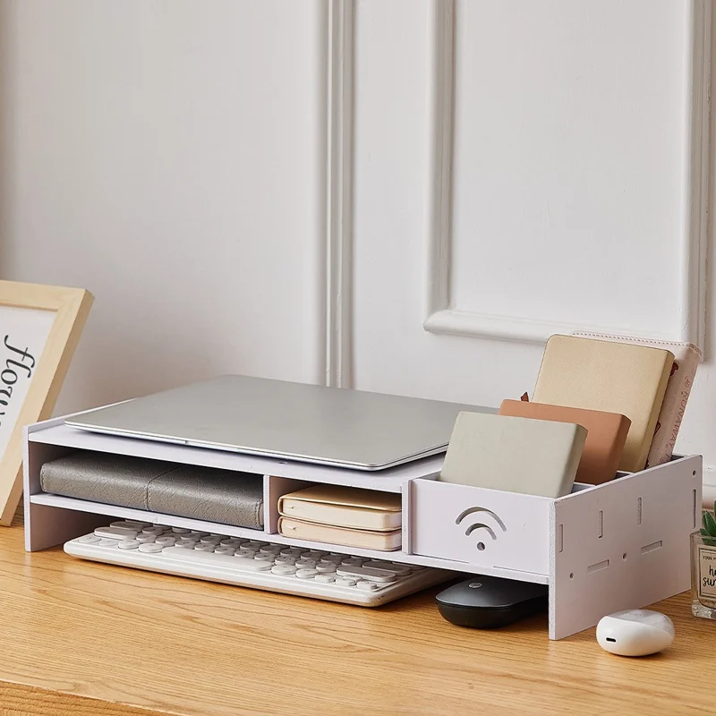 Dual Layer Organizer Storage Shelf Creative WiFi Pattern Desktop Monitor Riser Stand