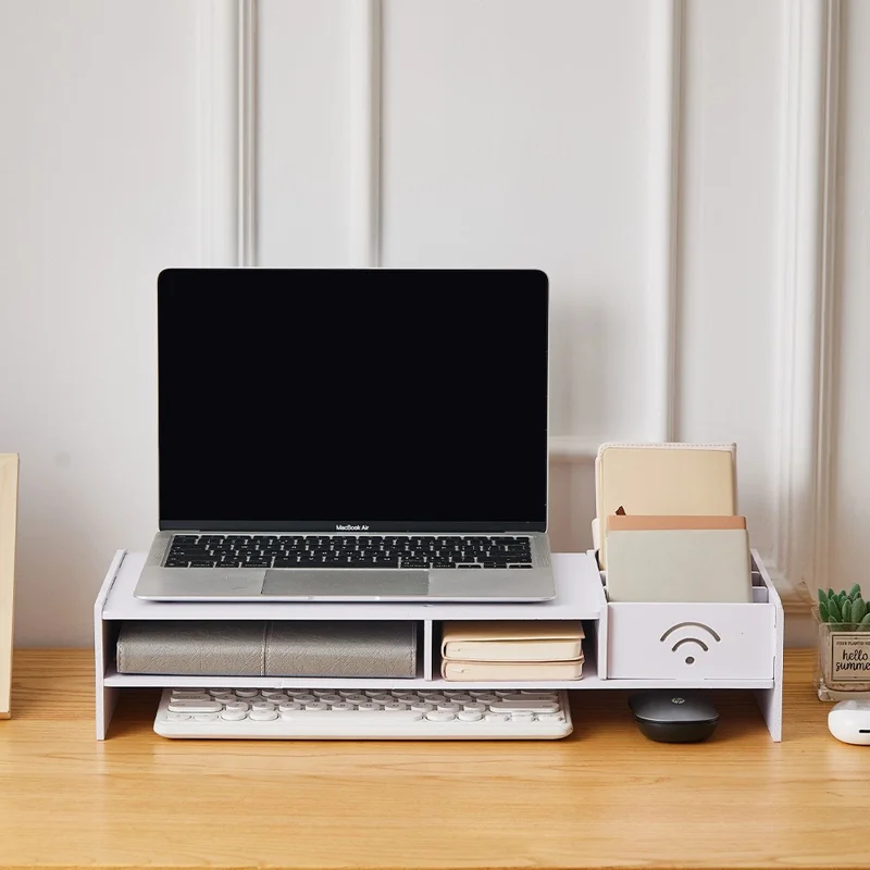Dual Layer Organizer Storage Shelf Creative WiFi Pattern Desktop Monitor Riser Stand