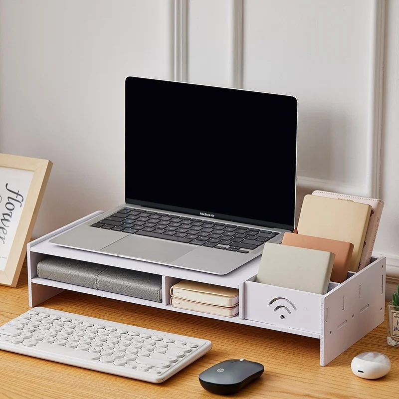 Dual Layer Organizer Storage Shelf Creative WiFi Pattern Desktop Monitor Riser Stand