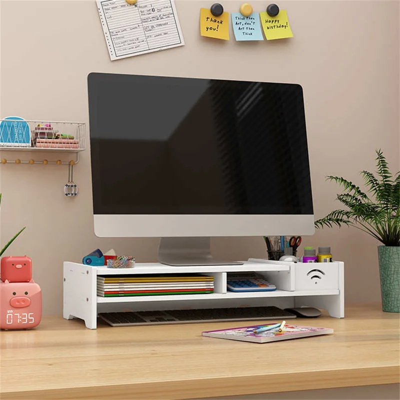 Dual Layer Organizer Storage Shelf Creative WiFi Pattern Desktop Monitor Riser Stand