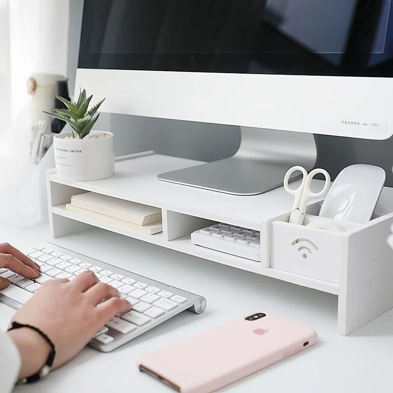 Dual Layer Organizer Storage Shelf Creative WiFi Pattern Desktop Monitor Riser Stand