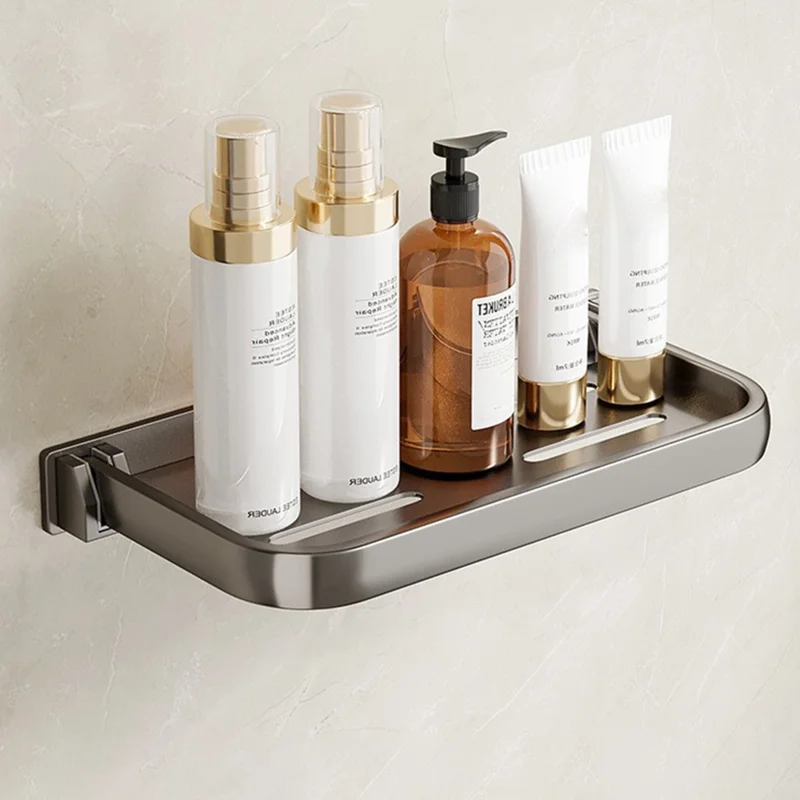 Folding Bathroom Shelf 30cm Wall Mounted Storage Rack Waterproof No Drill Washroom Display Holder - Tarnish