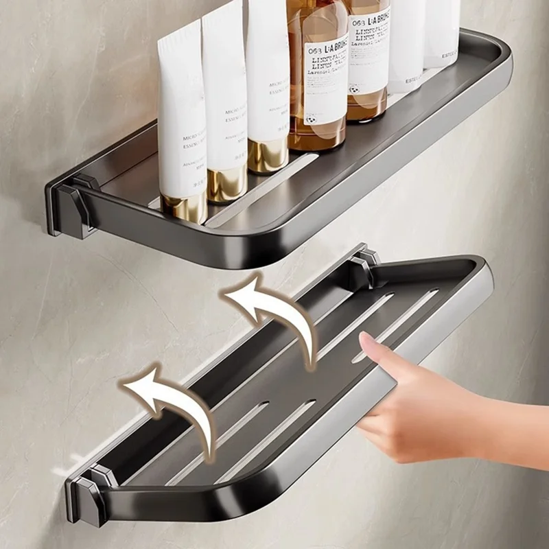 Folding Bathroom Shelf 30cm Wall Mounted Storage Rack Waterproof No Drill Washroom Display Holder - Tarnish