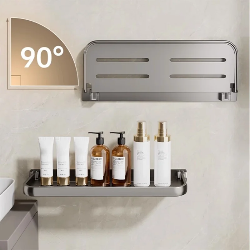 Folding Bathroom Shelf 30cm Wall Mounted Storage Rack Waterproof No Drill Washroom Display Holder - Tarnish