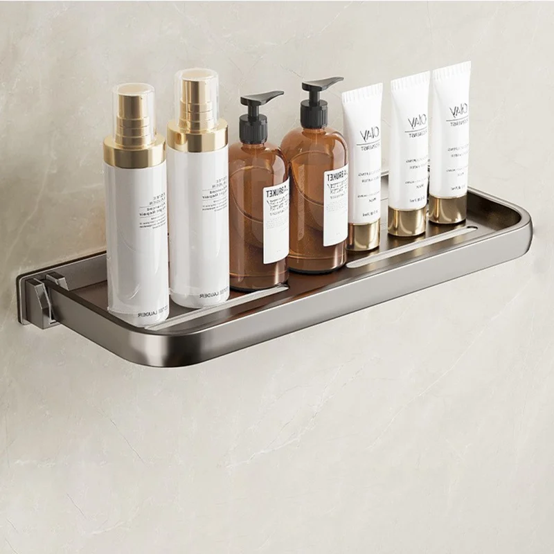 Klappbar Hylde til Badeværelse 50 cm, Væghængt Opbevaringsrack, Vandtæt, Uden Boring, Badestue Display Holder - Tarnish
