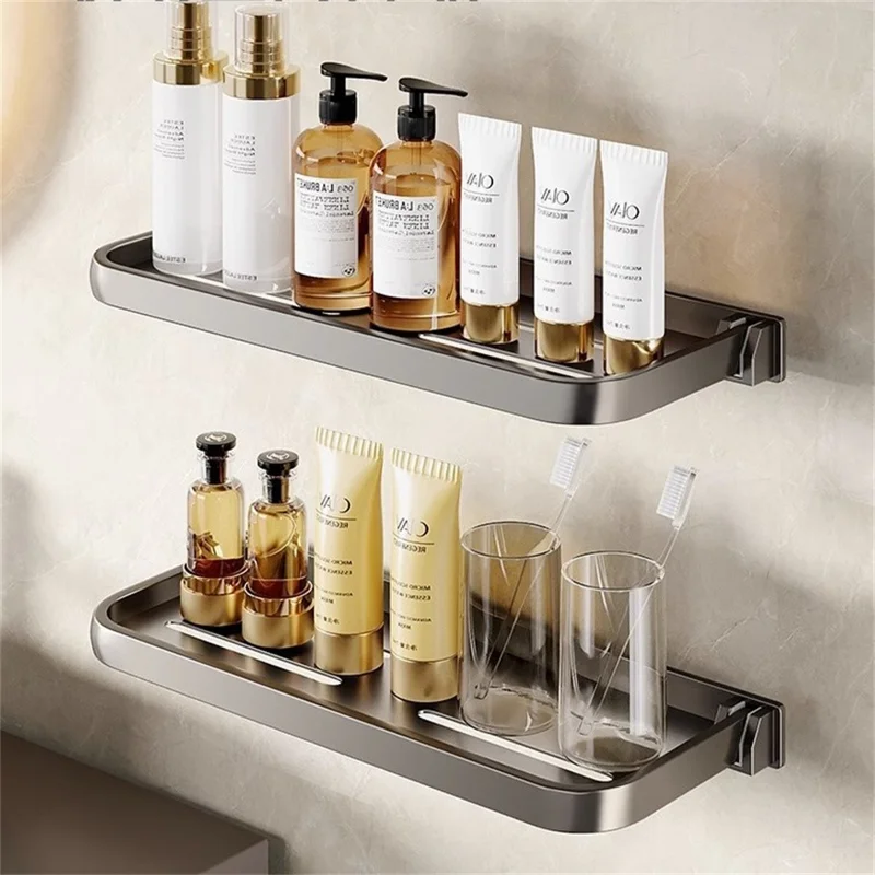 Klappbar Hylde til Badeværelse 50 cm, Væghængt Opbevaringsrack, Vandtæt, Uden Boring, Badestue Display Holder - Tarnish
