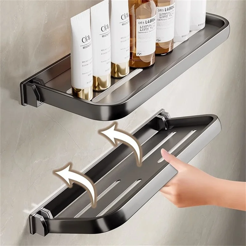 Klappbar Hylde til Badeværelse 50 cm, Væghængt Opbevaringsrack, Vandtæt, Uden Boring, Badestue Display Holder - Tarnish