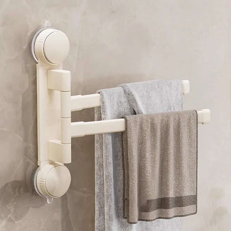 Suction Cup Rotatable Towel Rack 2 Bars 32cm No Drilling Bathroom Hanger - White