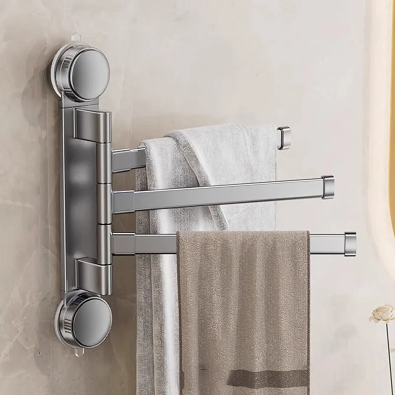 Suction Cup Rotatable Towel Rack 3 Bars 32cm No Drilling Bathroom Hanger - Tarnish
