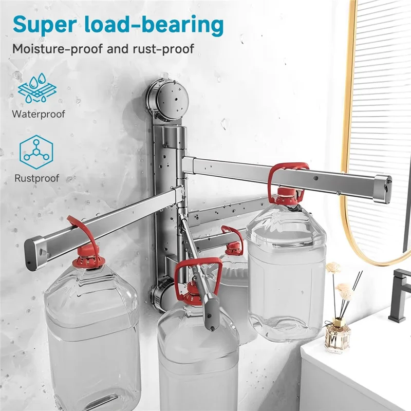 Suction Cup Rotatable Towel Rack 4 Bars 32cm No Drilling Bathroom Hanger - Tarnish